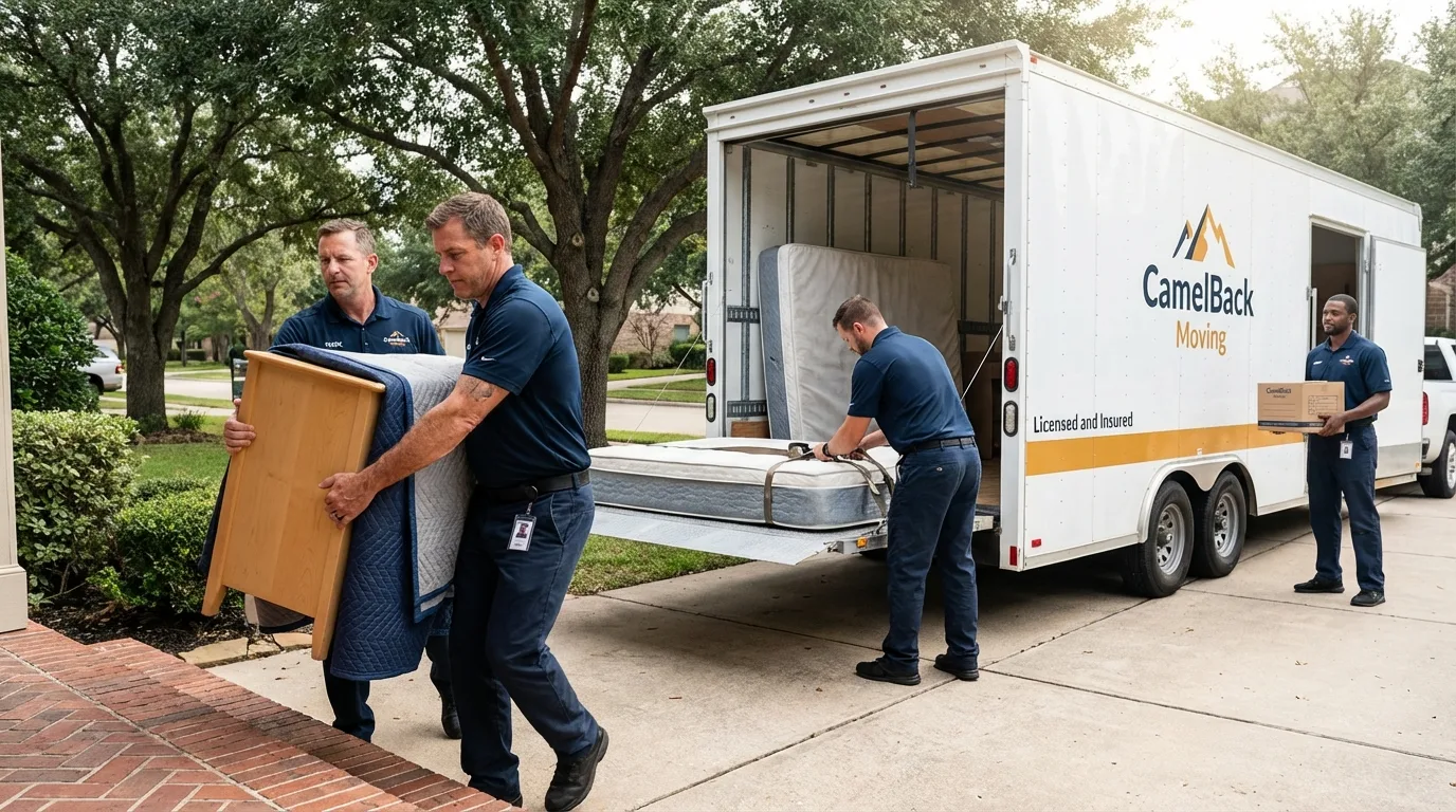 Crew loading residential truck for cross-state move from Hobbs, NM